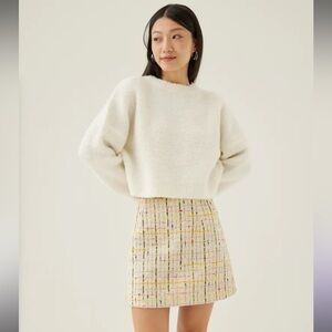 Cream A-line Tweed Skirt